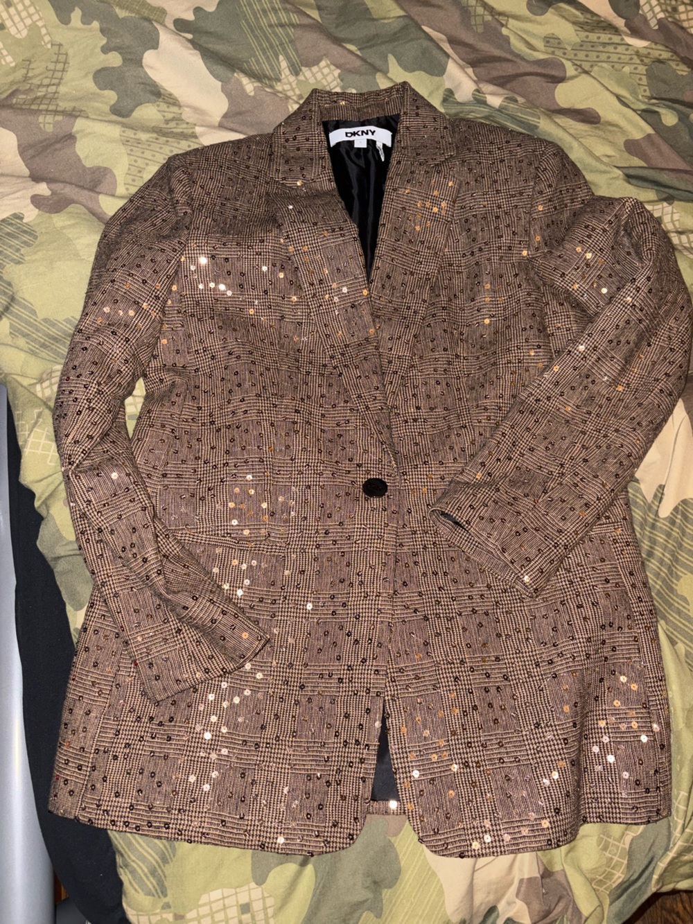 DKNY Brown Plaid Sequin Blazer - Picture 3 of 12